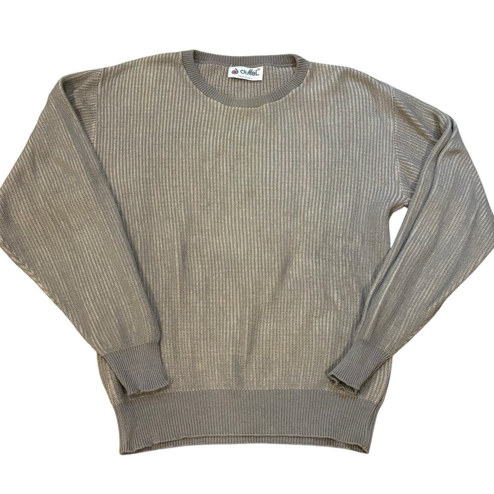 Vintage 90s Cotton Ribbed Tan Sweater Men's Size Medium Made in USA by DUFFEL